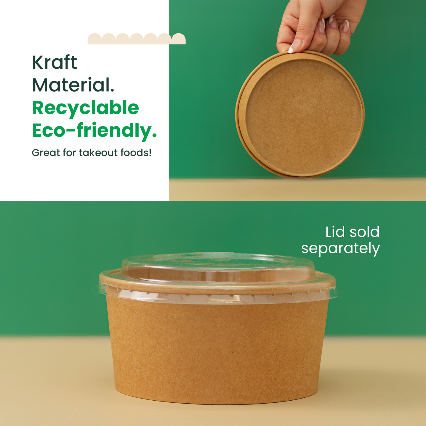 1000ml | 32oz Round Kraft Microwavable Take-Out Bowl | 300 pcs