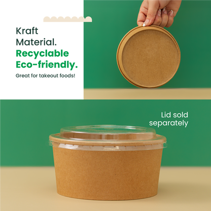 1000ml | 32oz Round Kraft Microwavable Take-Out Bowl | 300 pcs