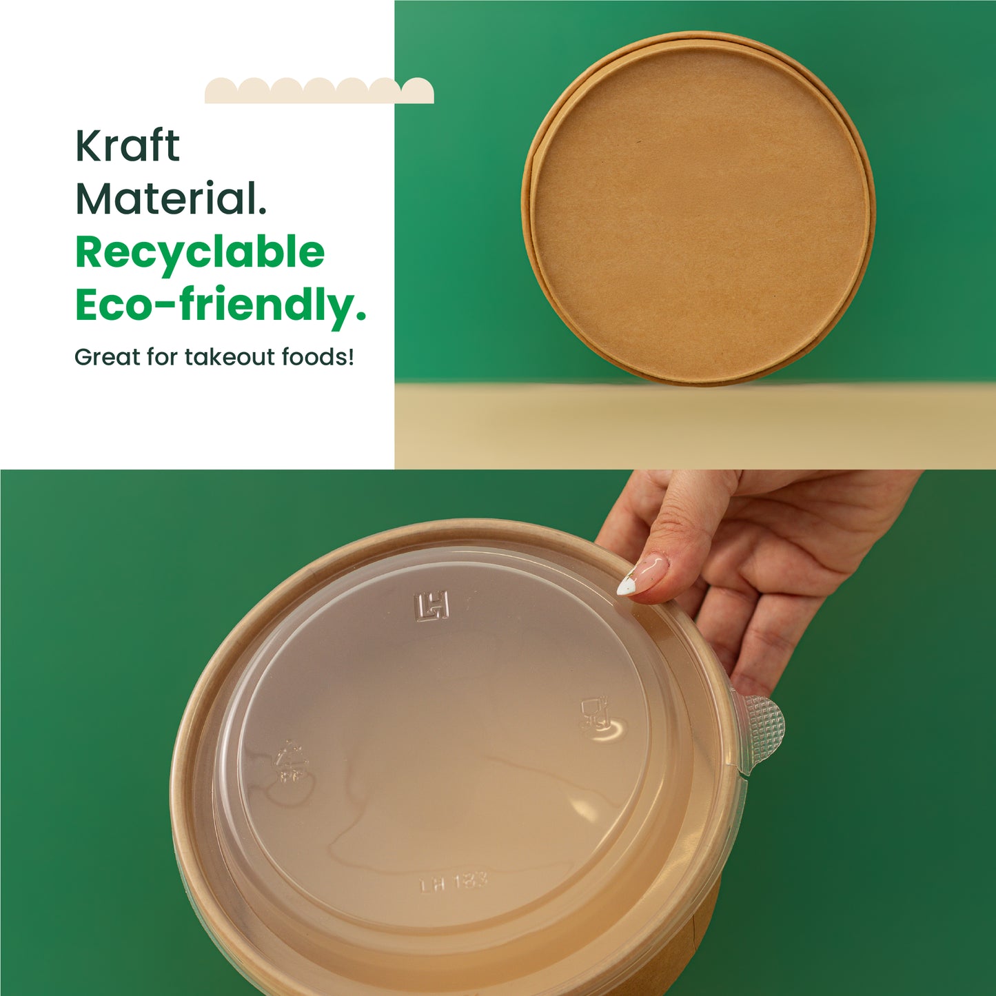 1300ml |  42oz Round Kraft Microwavable Take-Out Bowl | 300 pcs