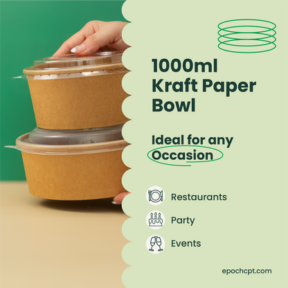 1000ml | 32oz Round Kraft Microwavable Take-Out Bowl | 300 pcs