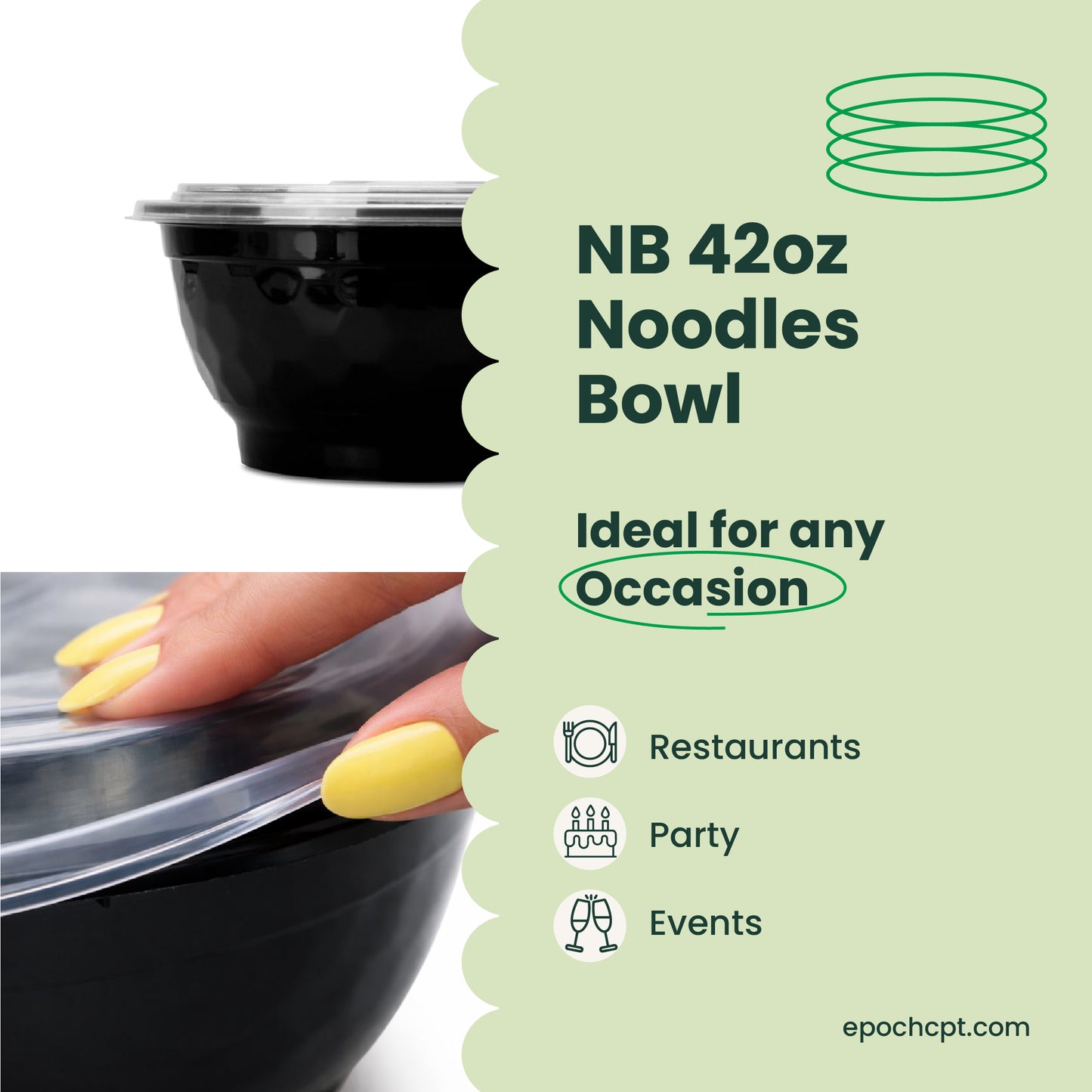 NB42 | 42oz PP Black Noodle Bowl | Takeout Food Bowl  | 150 Sets