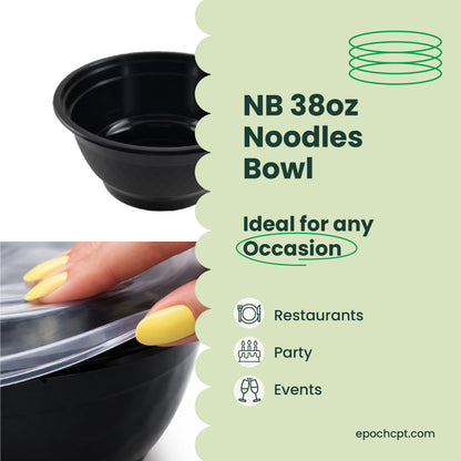 NB38 | 38oz PP Black Noodle Bowl | Takeout Food Bowl |  150 Sets