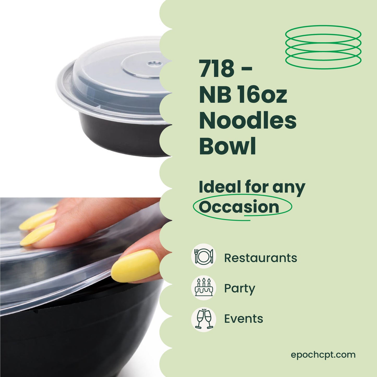 718 | 16oz PP Black Noodle Bowl | 150 Sets