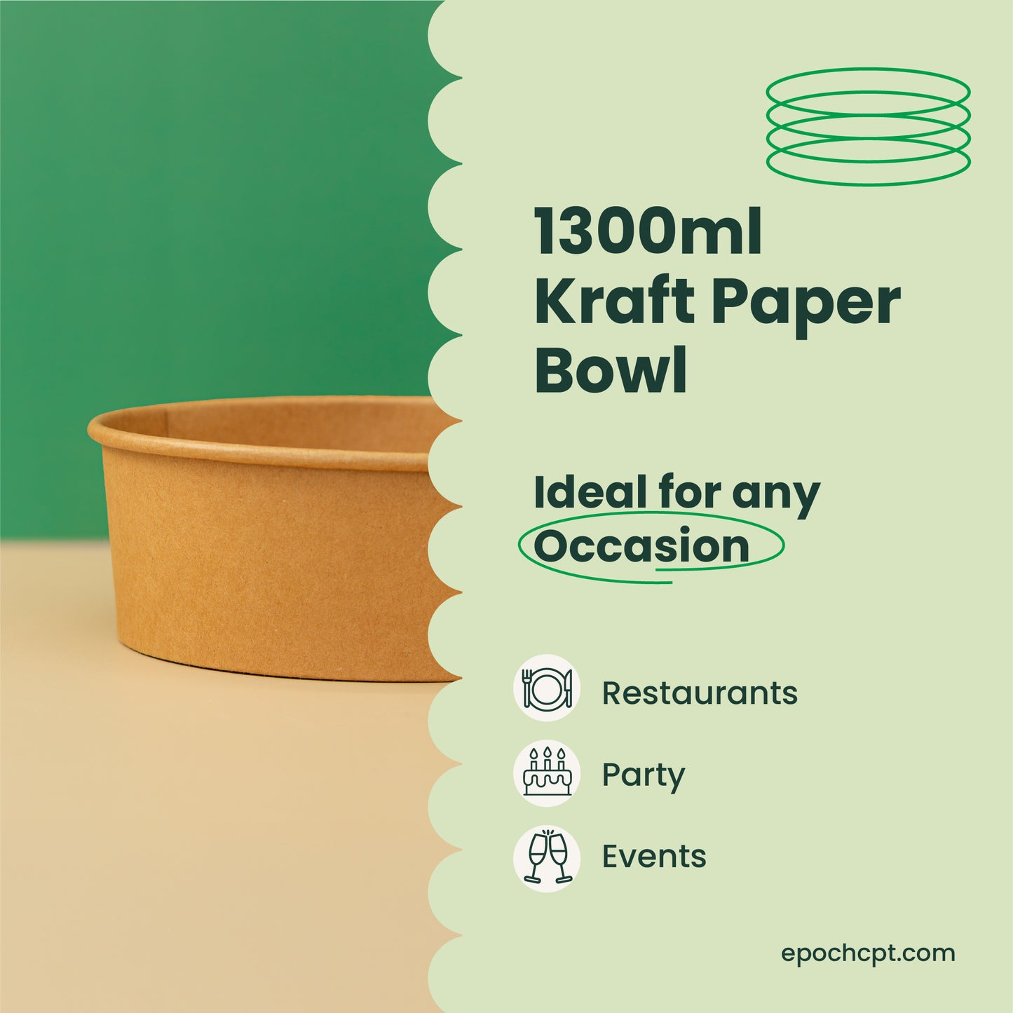 1300ml |  42oz Round Kraft Microwavable Take-Out Bowl | 300 pcs