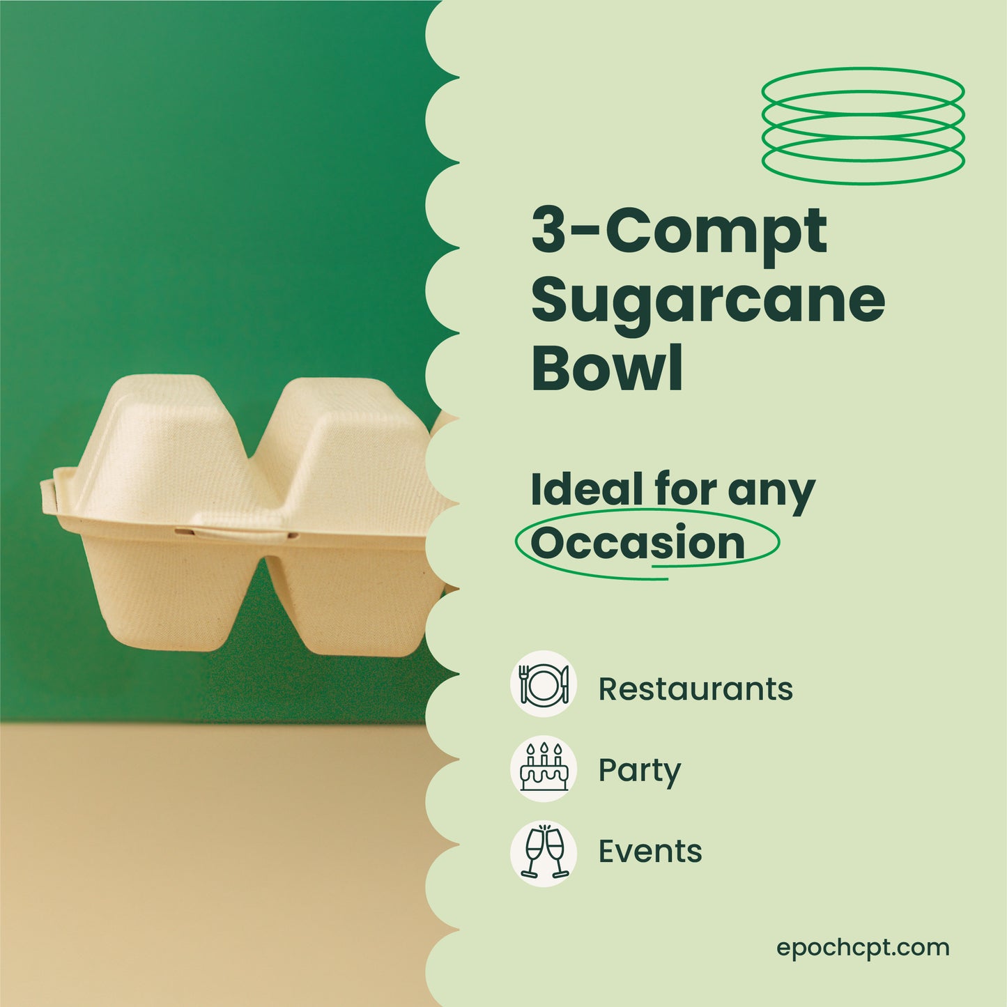 Sugarcane Taco Container | 3-Compts  | Compostable Takeout Food Container | 300 pcs