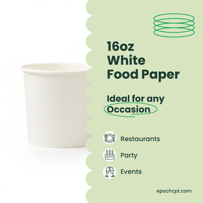 16 oz | White Double Poly-Coated Paper Food Cup | Disposable Food Cup | 1000 pcs