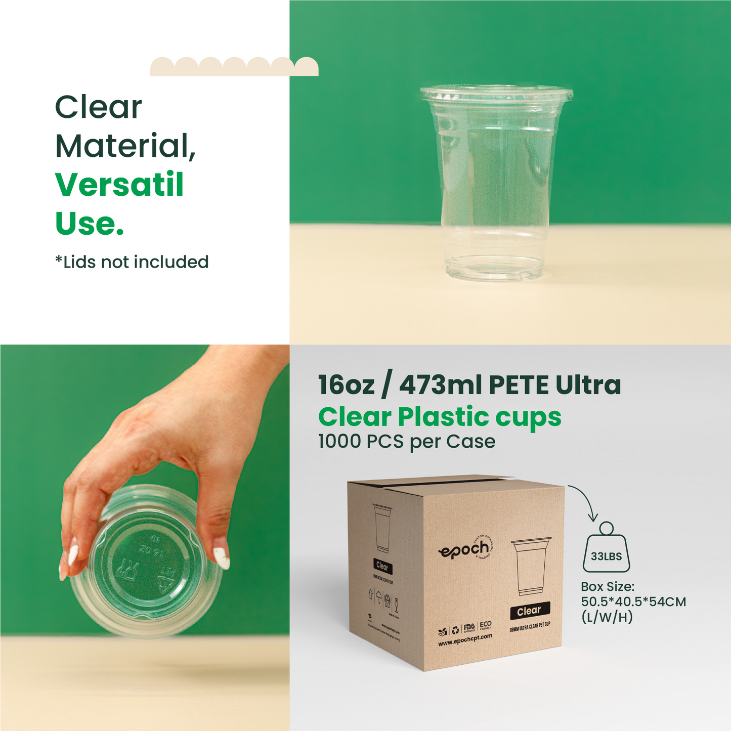 16oz  | 98mm | PETE Ultra Clear Cup  | 1000 pcs