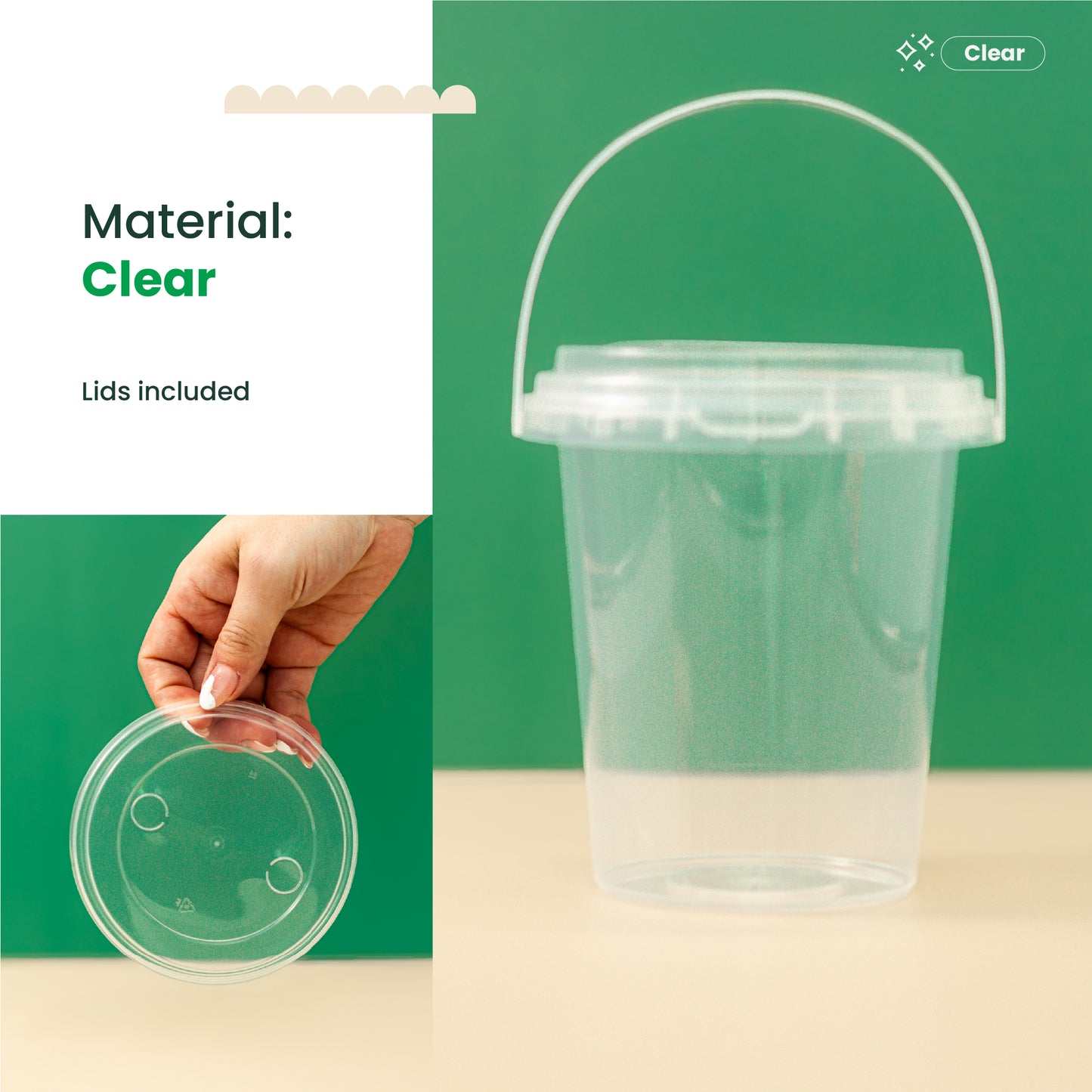 1000ml Clear Plastic Bucket with Lid | Leak-Proof Food Container | 1L Round Bucket