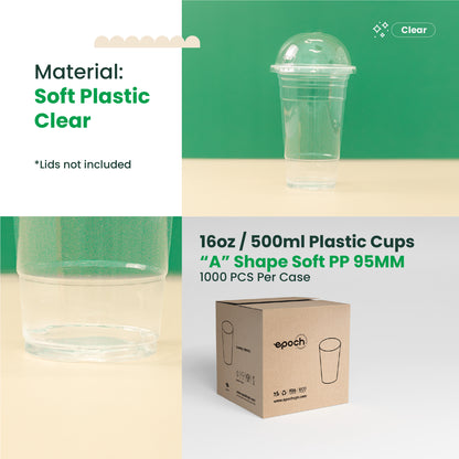 16oz | A-Shape | Soft PP Clear Plastic Cup | 95MM | 500ml | Crystal Cup