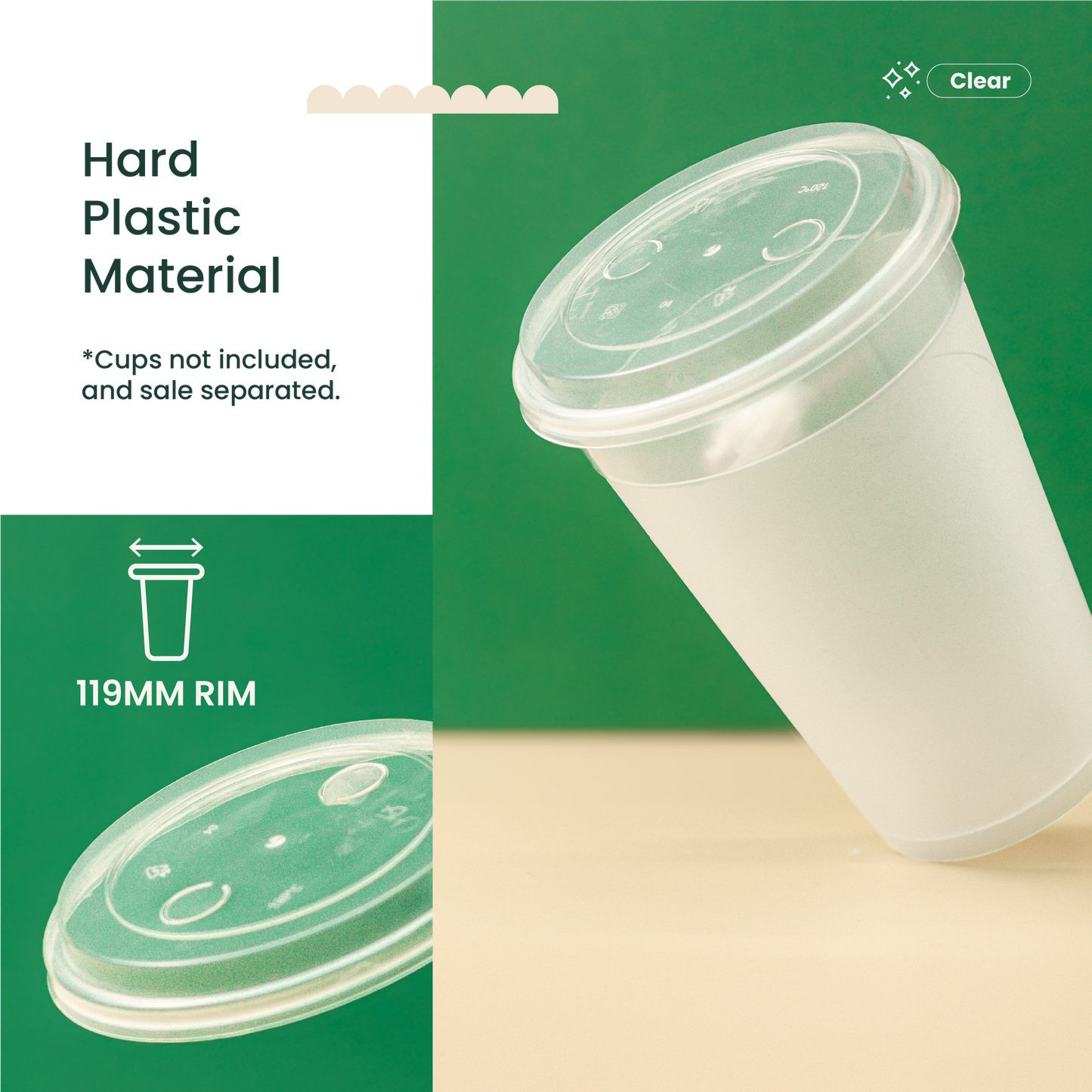 119mm | Clear PP Flat Lid | 119mm Rim Plastic Lid for 119mm Cup | 1000 pcs