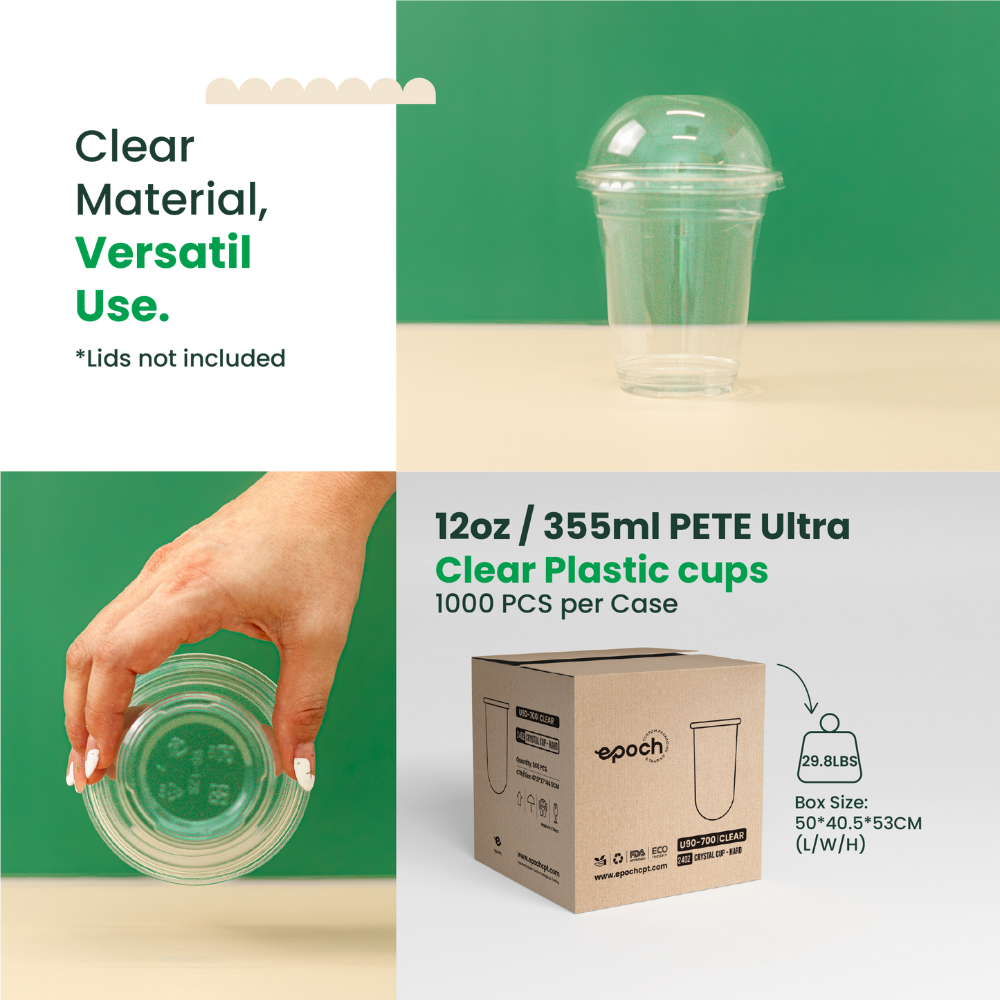 12oz  | 98mm | PETE Ultra Clear Cup  | 1000 pcs