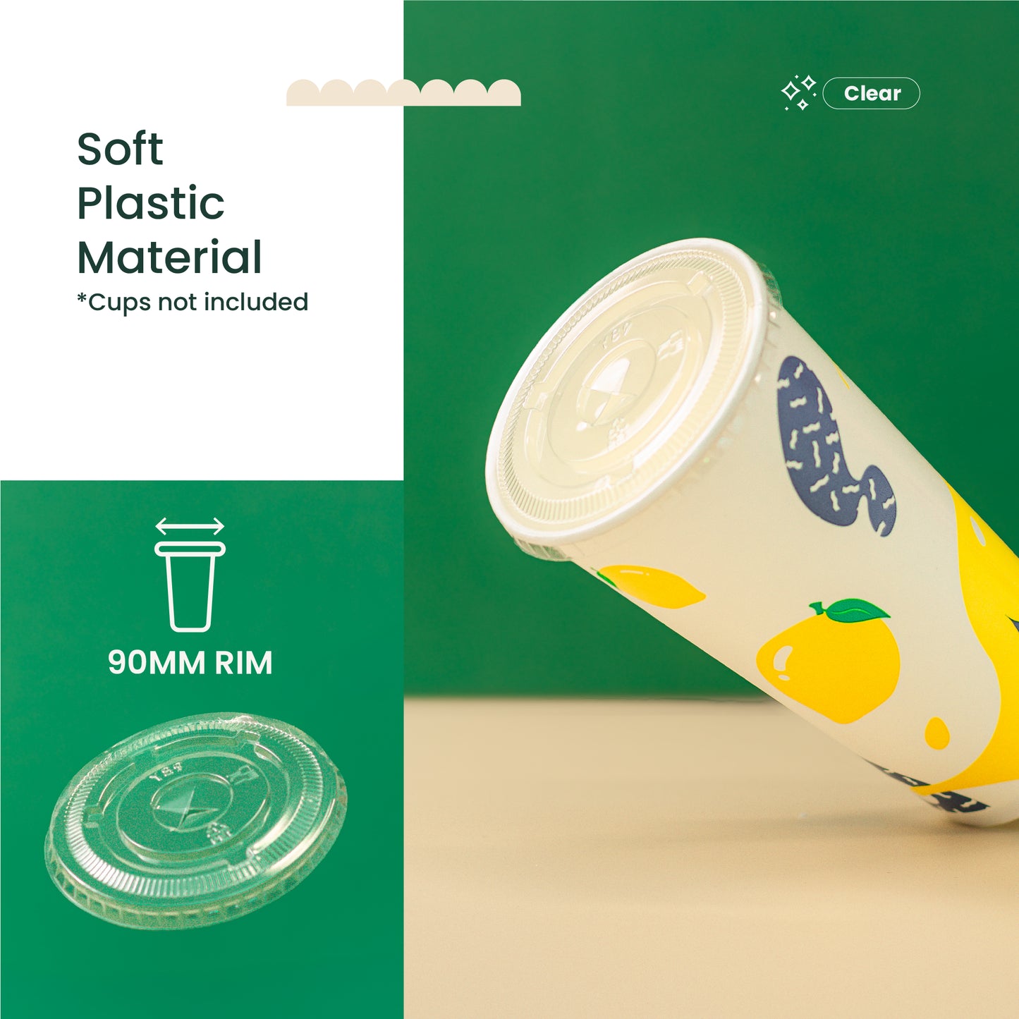 90mm | Flat Lid | Clear or Frosted | 1000 pcs