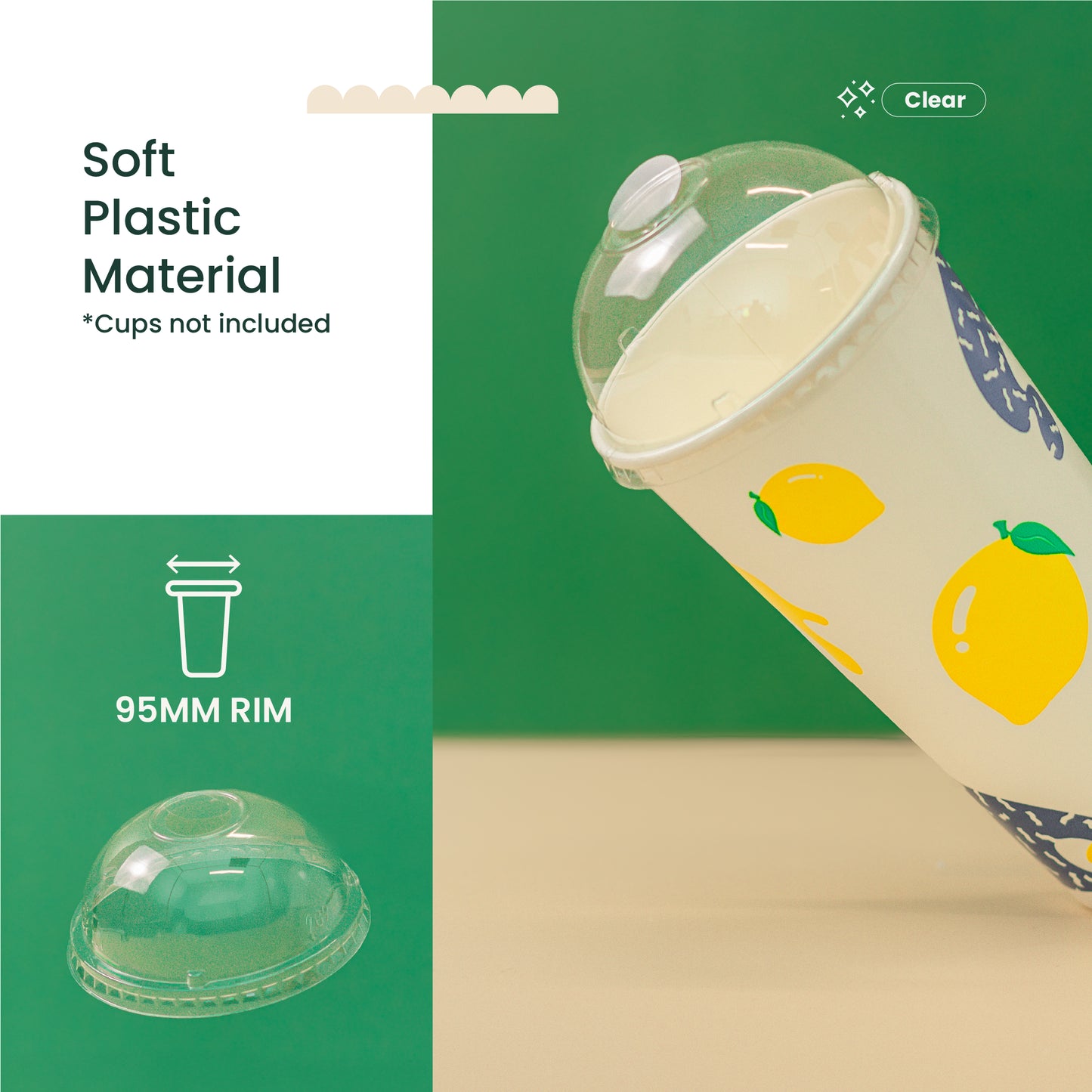 95mm | Dome Clear PETE Plastic Lid | 1000 pcs