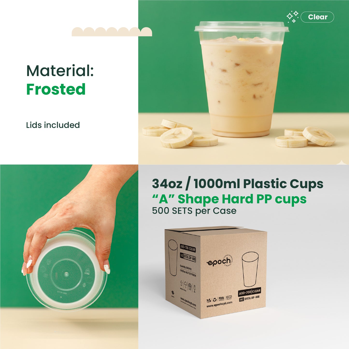 34oz | A-Shape | Clear Plastic Cup | 119mm | Large Drink Cup | 500pcs