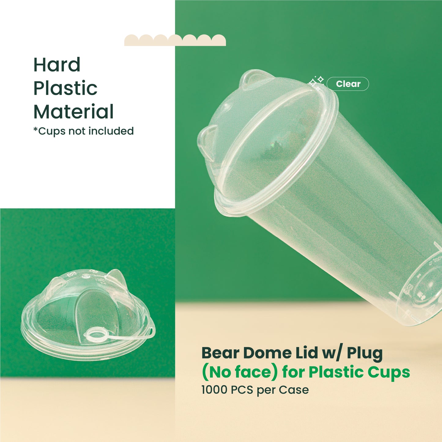 90mm | Bear Lid for Plastic Cups  |  NO FACE  | 1000 pcs