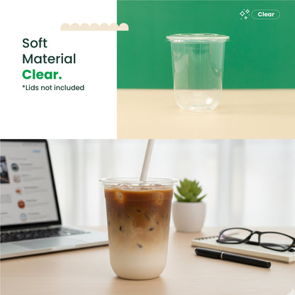 16oz | U-Shape | Clear | Soft Thin Wall Plastic Cold Cup | 95MM | 500ml Crystal Cup