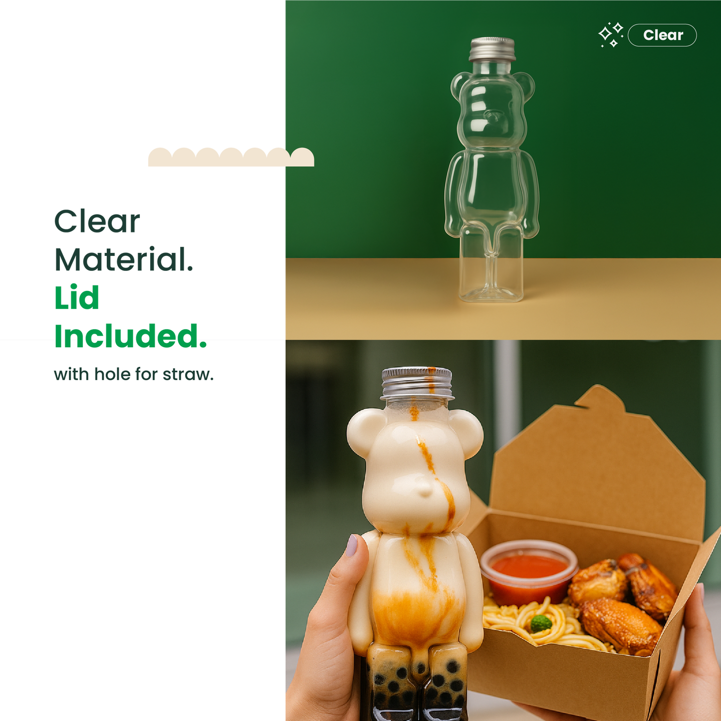 16oz | Bear | Drink Plastic Bottle  |  Cute Valentine's Drink Bottle |  100 Sets