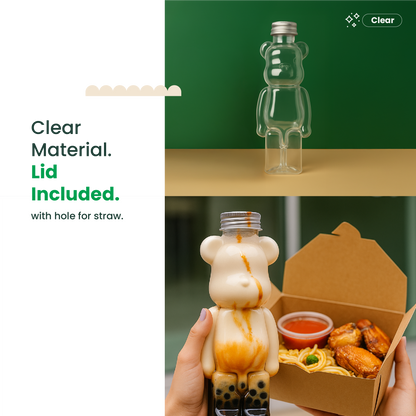 16oz | Bear | Drink Plastic Bottle  |  Cute Valentine's Drink Bottle |  100 Sets