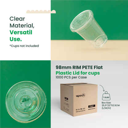 98mm | PETE Ultra Clear Flat Lid with Die-Cut Hole | for PET Cups | 1000 pcs