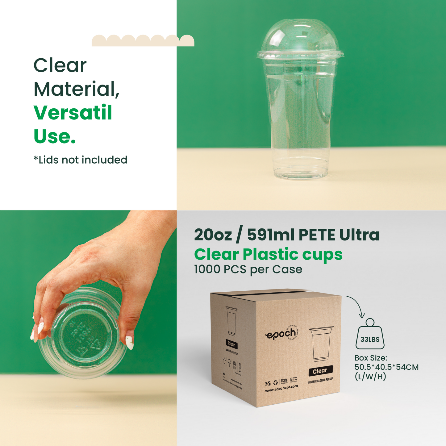 20oz  | 98mm | PETE Ultra Clear Cup  | 1000 pcs