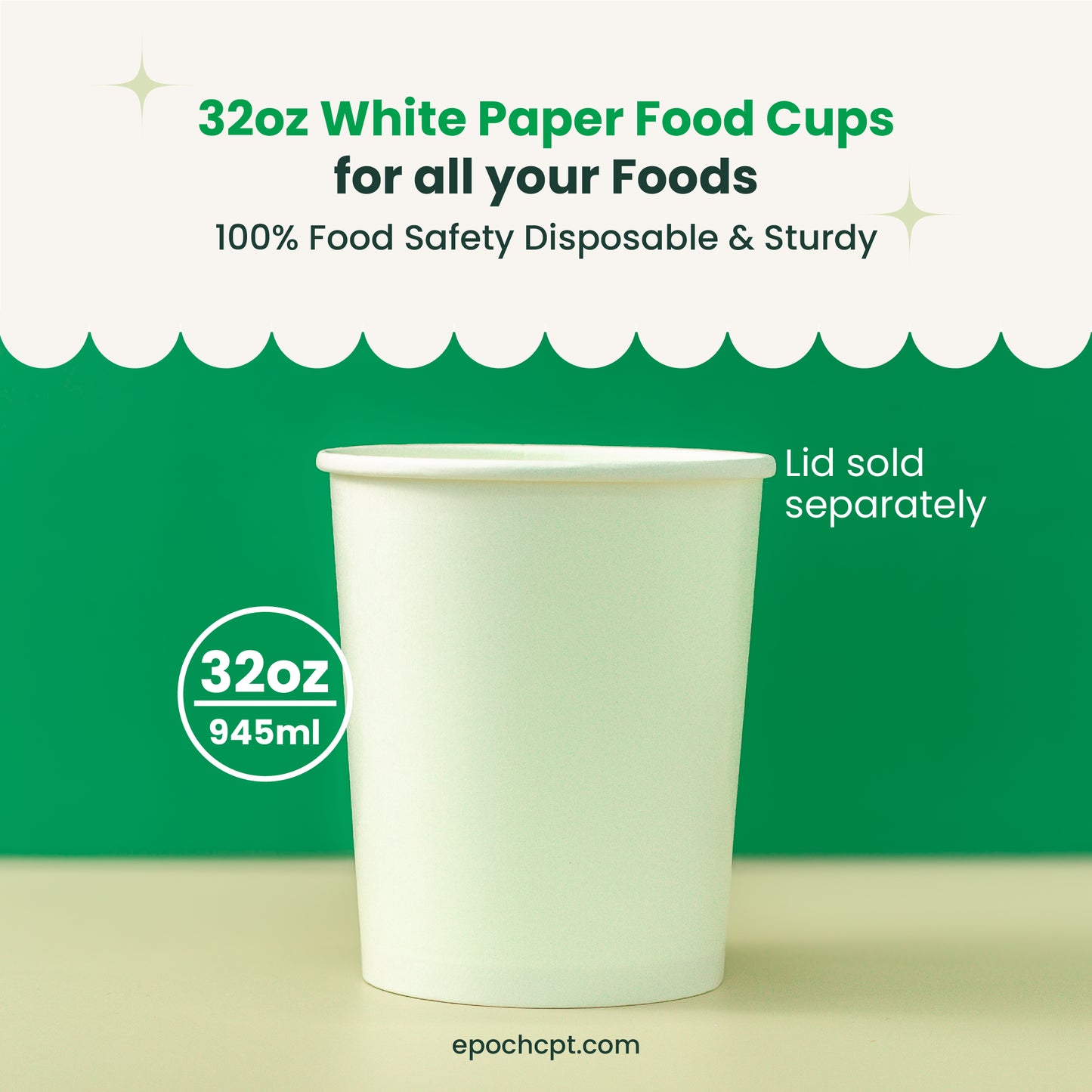 32 oz | White Double Poly-Coated Paper Food Cup | Large Soup & Food Cup | 500 pcs