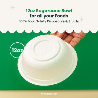 12 oz |  (340ml) Round Sugarcane Bagasse Bowls | Compostable Disposable Bowls | 1000 pcs
