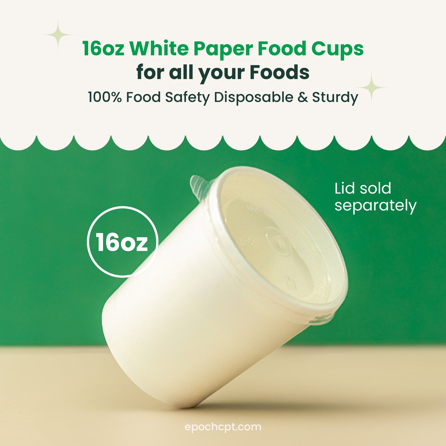 16 oz | White Double Poly-Coated Paper Food Cup | Disposable Food Cup | 1000 pcs