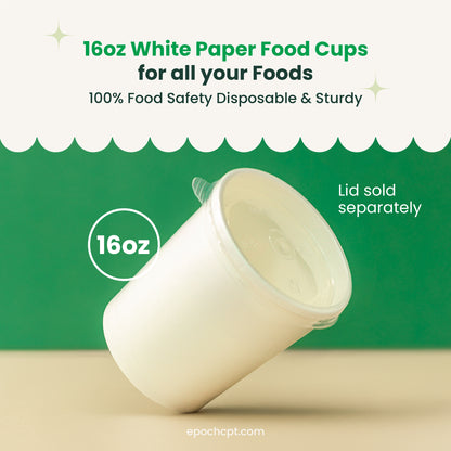 16 oz | White Double Poly-Coated Paper Food Cup | Disposable Food Cup | 1000 pcs