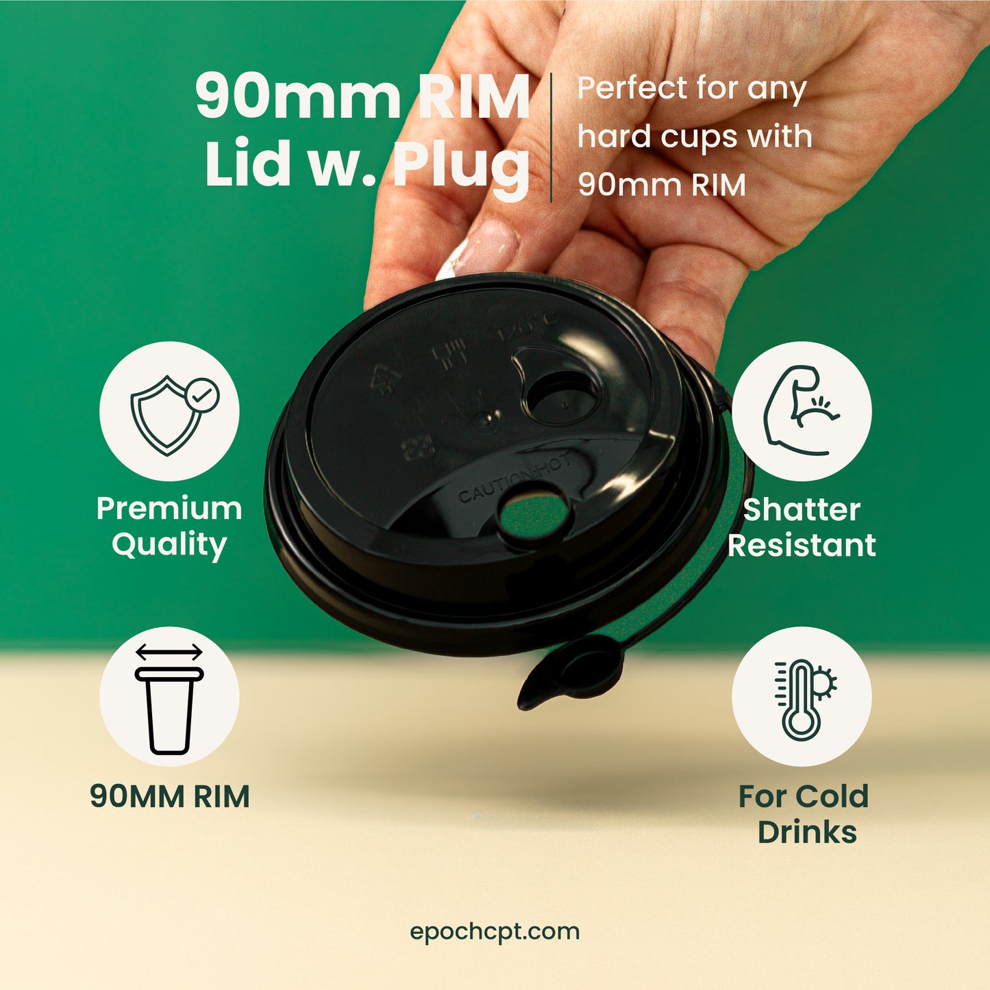 90mm | Plastic Lid with Plug | Black, White, Clear, Frosted | 1000 pcs