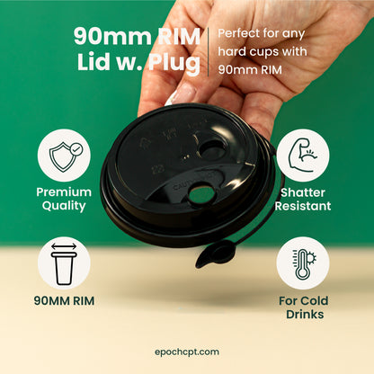 90mm | Plastic Lid with Plug | Black, White, Clear, Frosted | 1000 pcs