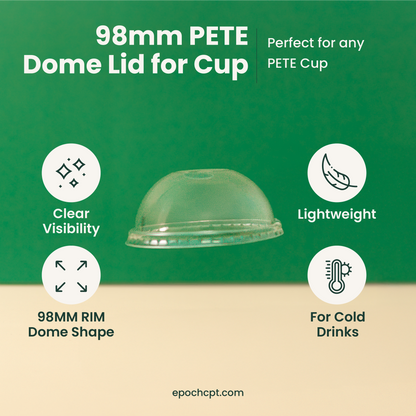 98mm | PETE Ultra Clear Dome Lid with Die-Cut Hole | for PET Cups | 1000 pcs