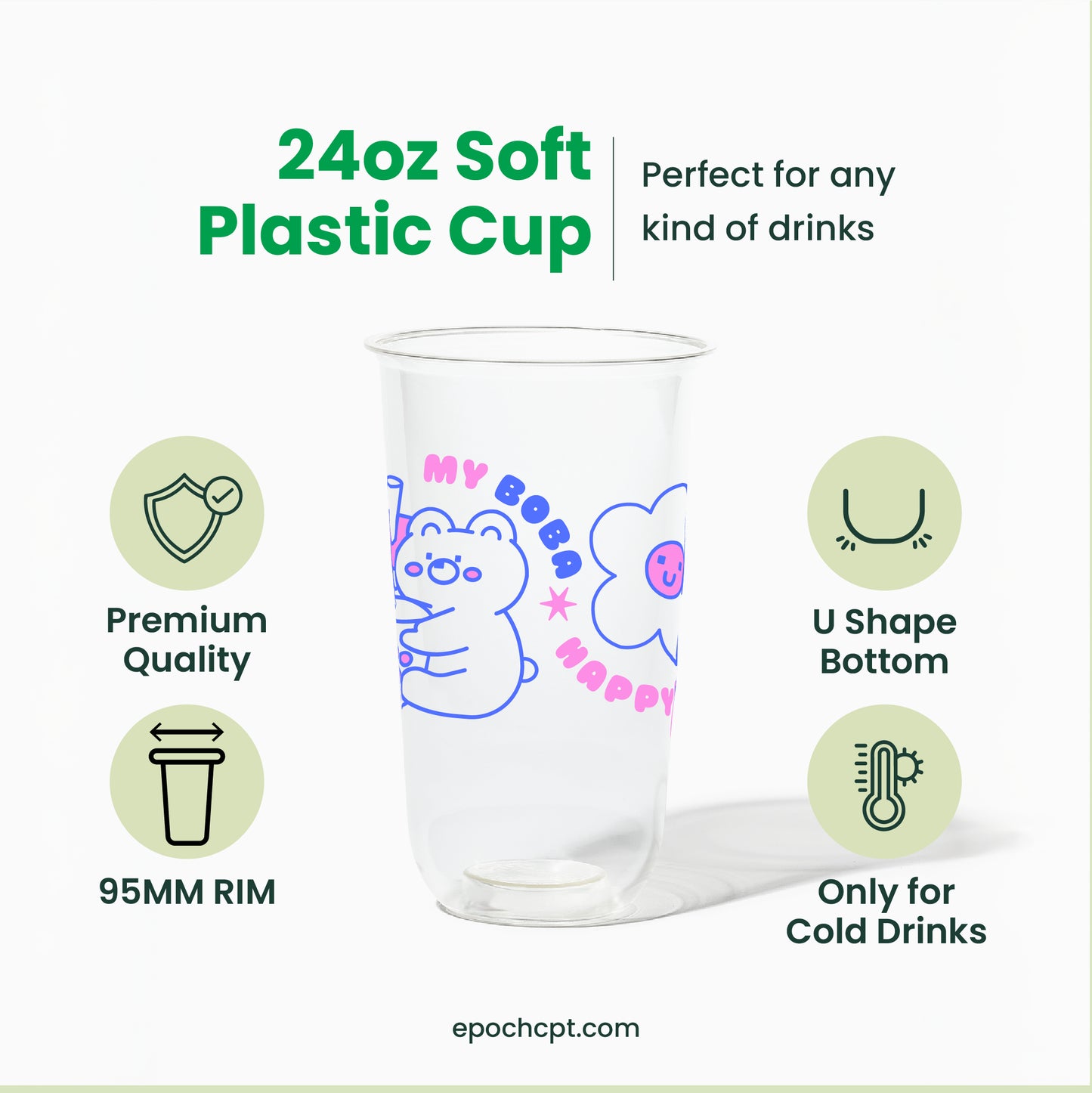 Bunny | 24oz Clear Soft Plastic Cup | 95mm Rim | 1000 pcs/Case