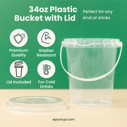 1000ml Clear Plastic Bucket with Lid | Leak-Proof Food Container | 1L Round Bucket