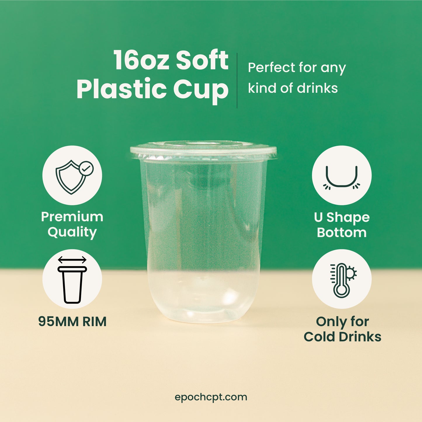 16oz | U-Shape | Clear | Soft Thin Wall Plastic Cold Cup | 95MM | 500ml Crystal Cup