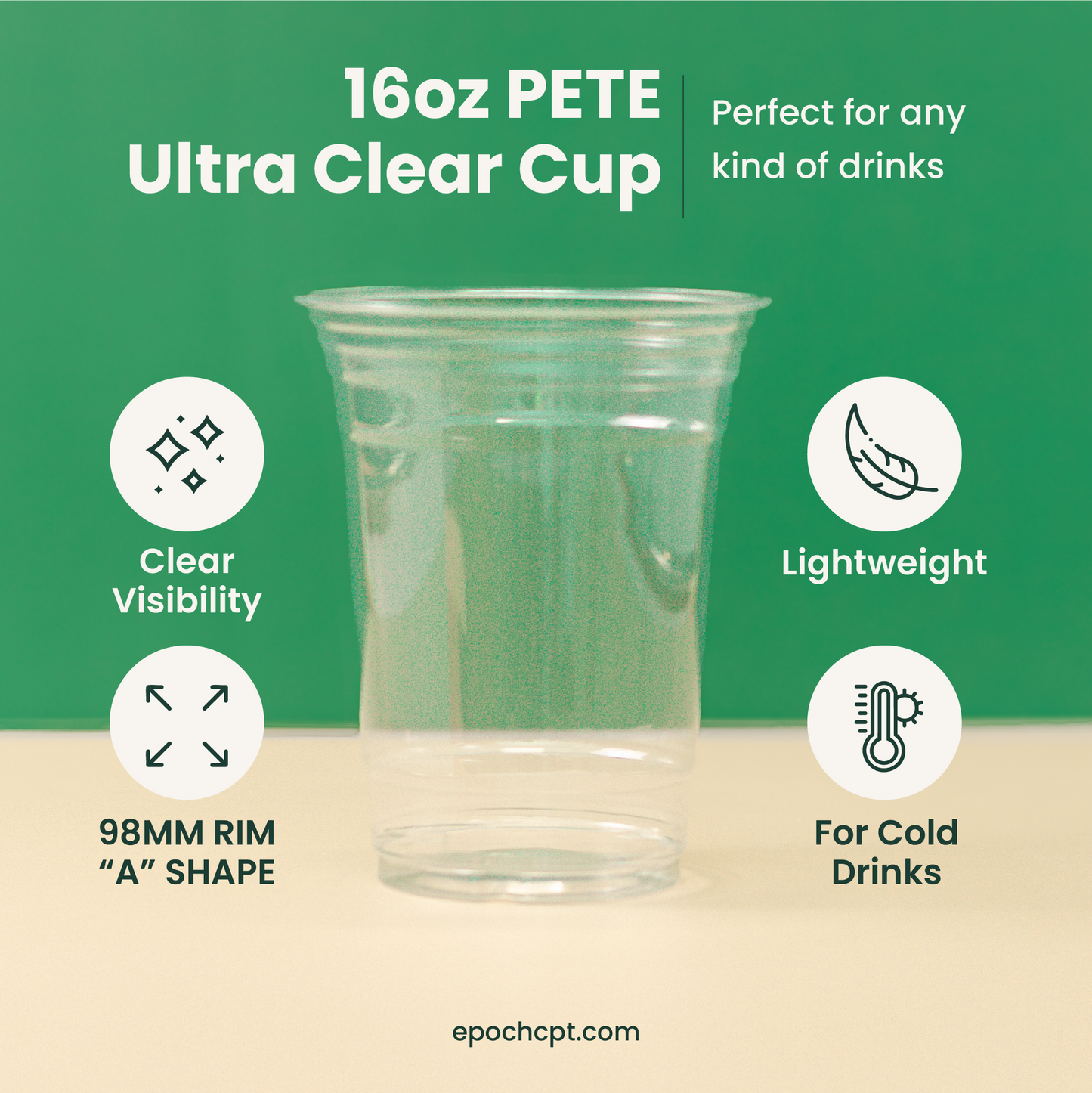 16oz  | 98mm | PETE Ultra Clear Cup  | 1000 pcs