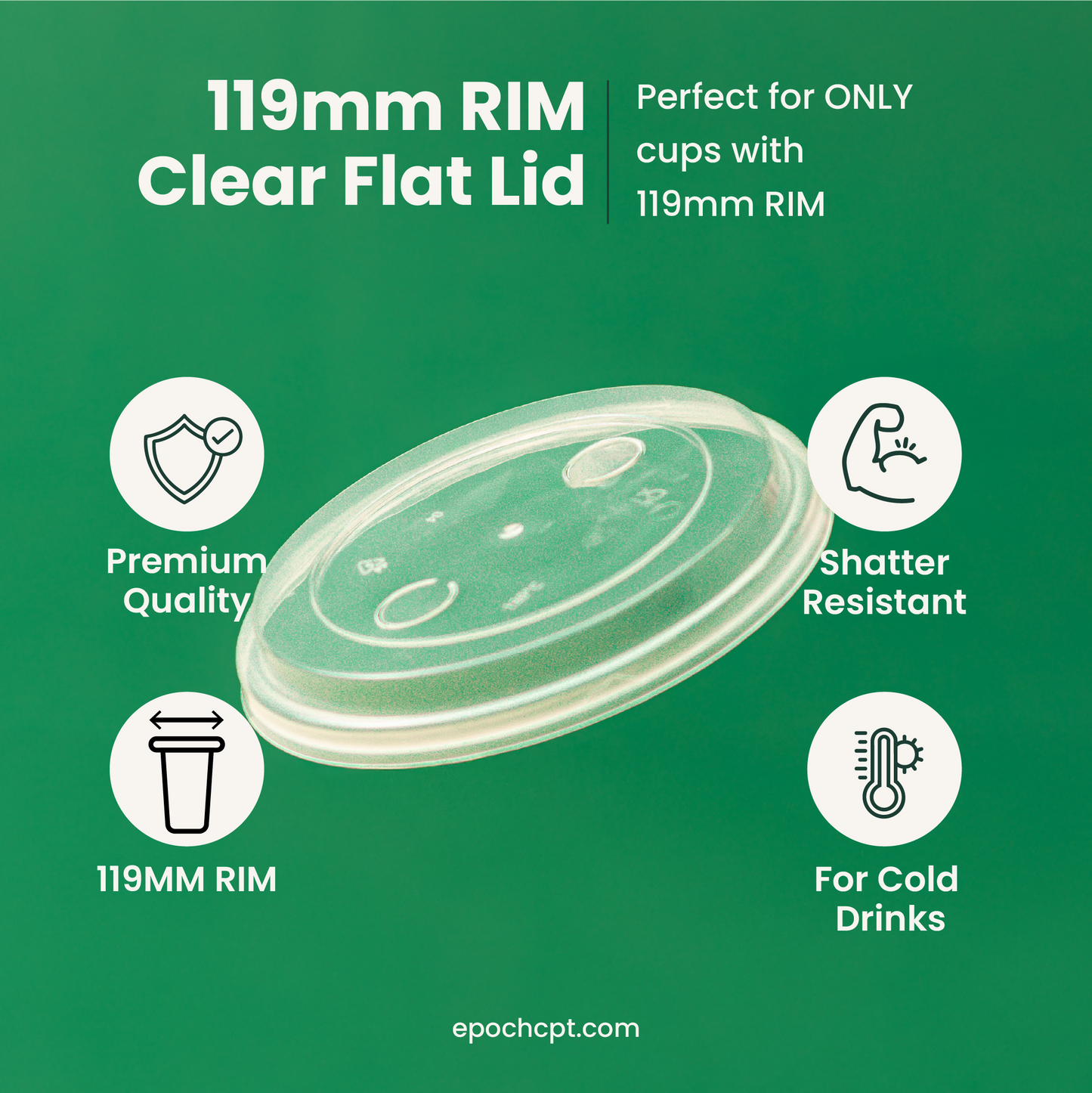 119mm | Clear PP Flat Lid | 119mm Rim Plastic Lid for 119mm Cup | 1000 pcs