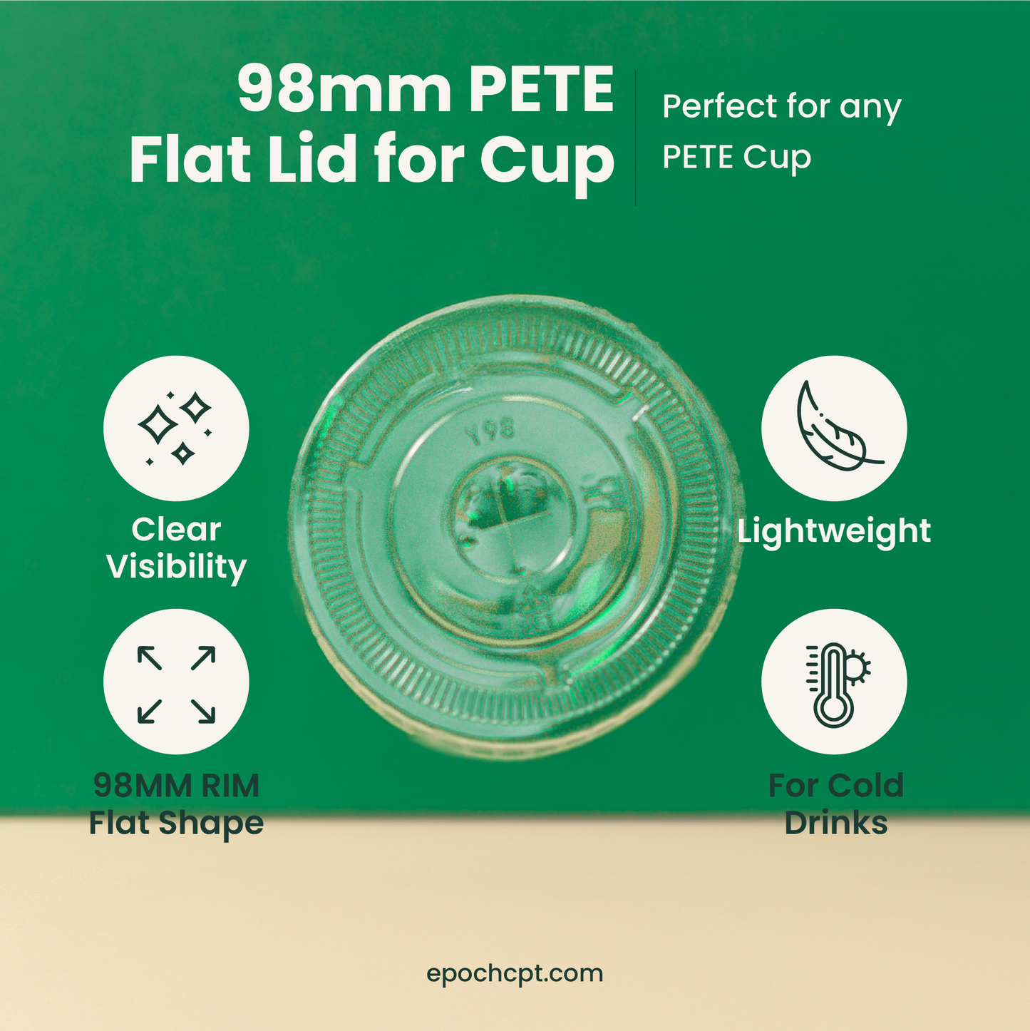 98mm | PETE Ultra Clear Flat Lid with Die-Cut Hole | for PET Cups | 1000 pcs