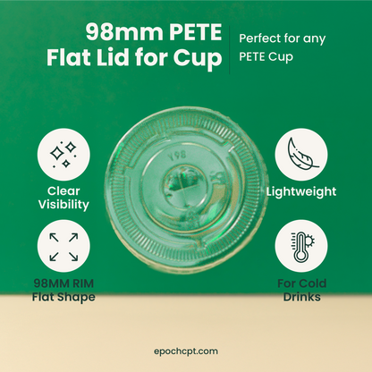 98mm | PETE Ultra Clear Flat Lid with Die-Cut Hole | for PET Cups | 1000 pcs