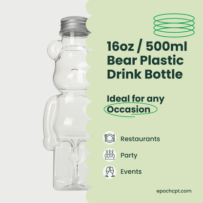 16oz | Bear | Drink Plastic Bottle  |  Cute Valentine's Drink Bottle |  100 Sets