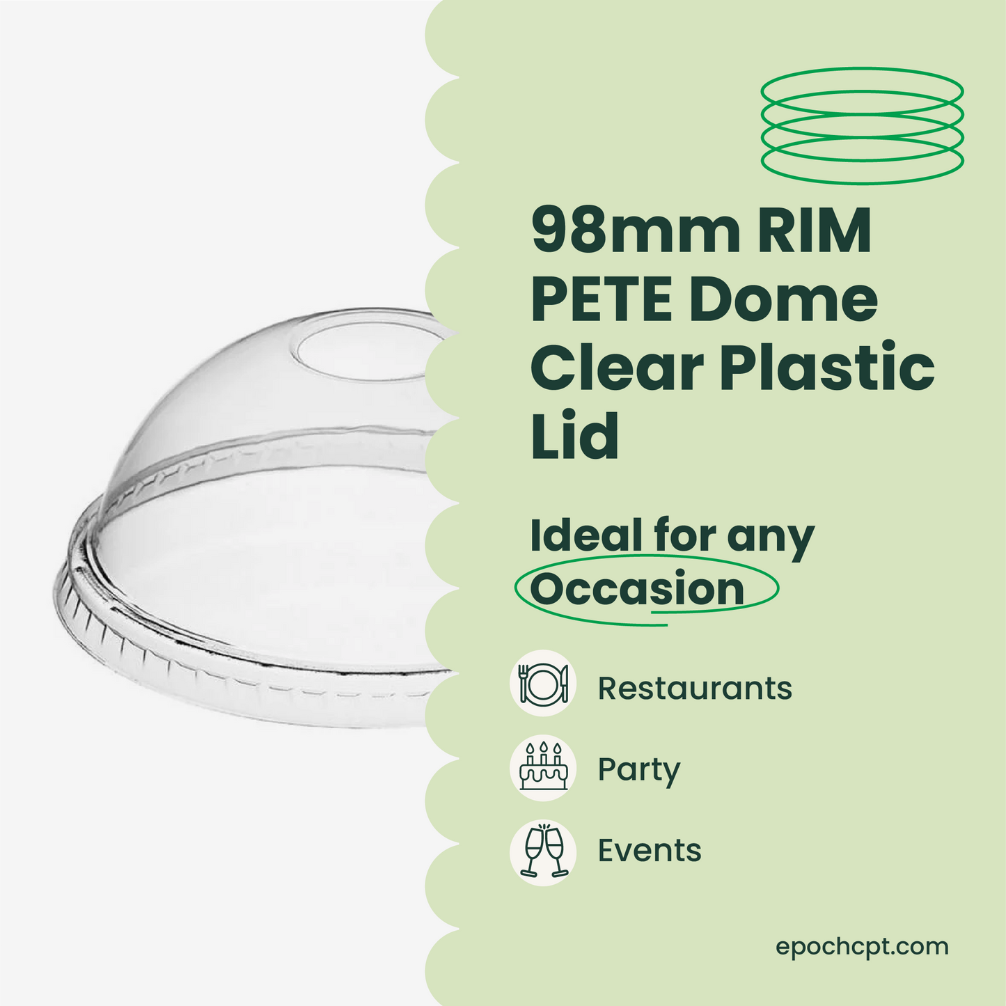 98mm | PETE Ultra Clear Dome Lid with Die-Cut Hole | for PET Cups | 1000 pcs