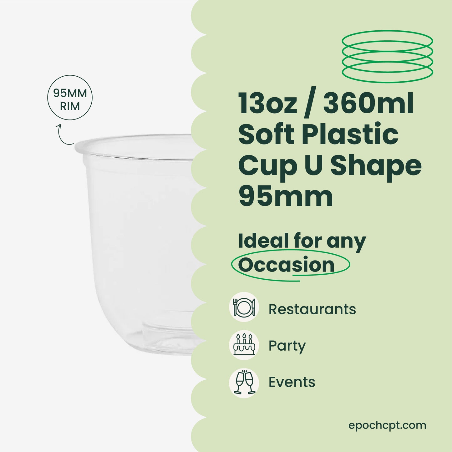 13oz | U-Shape | Clear | Soft Thin Wall Plastic Cold Cup | 95MM | 360ml Crystal Cup
