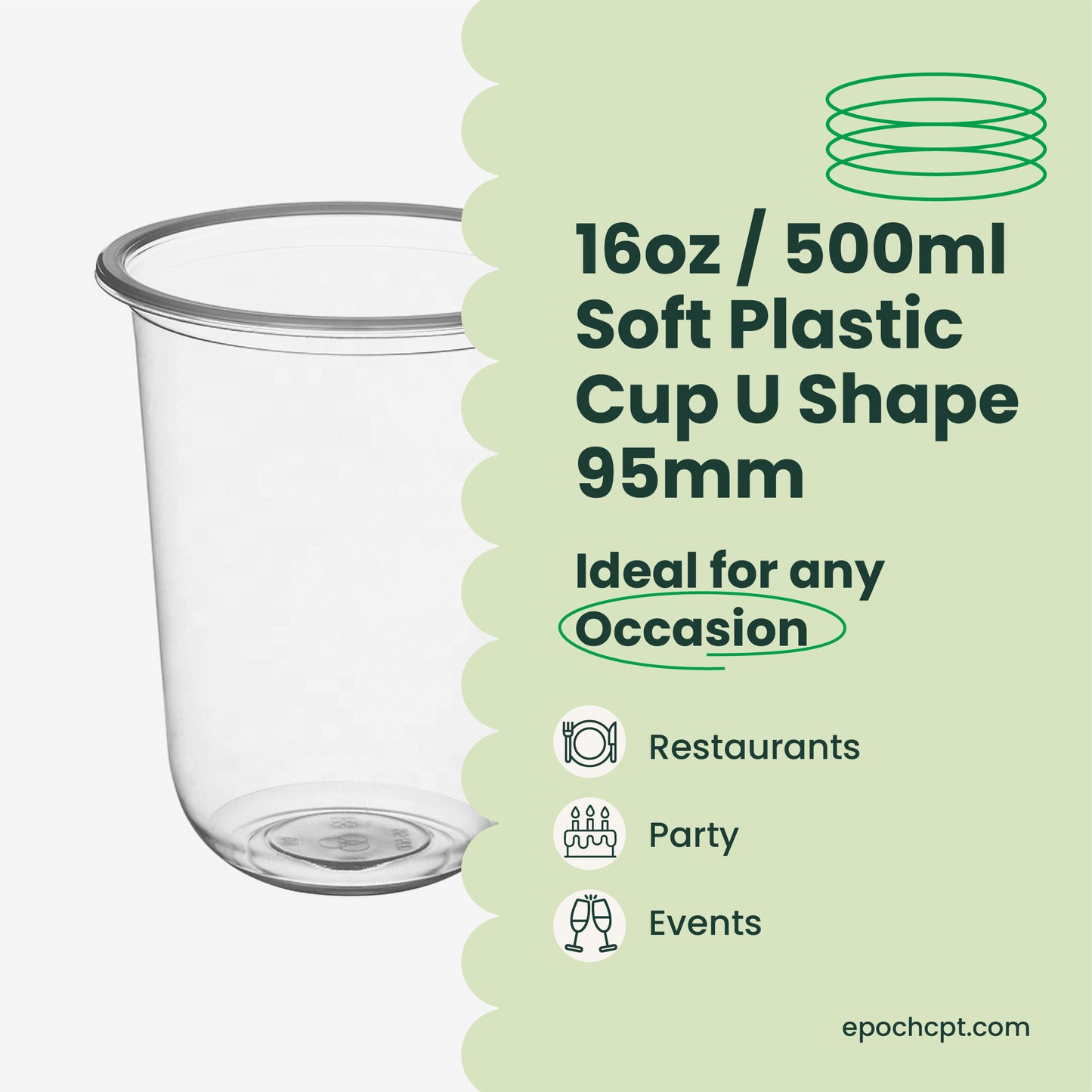 16oz | U-Shape | Clear | Soft Thin Wall Plastic Cold Cup | 95MM | 500ml Crystal Cup