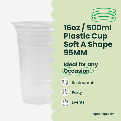 16oz | A-Shape | Soft PP Clear Plastic Cup | 95MM | 500ml | Crystal Cup