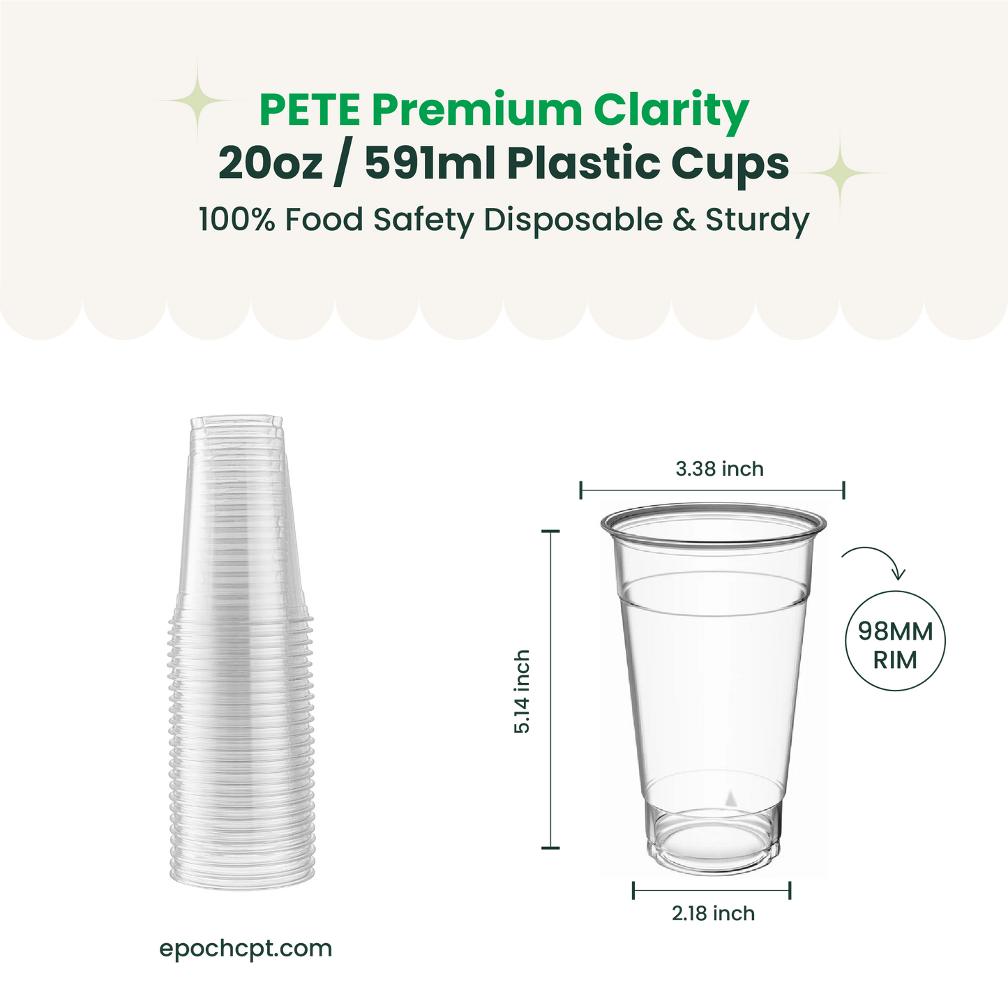 20oz  | 98mm | PETE Ultra Clear Cup  | 1000 pcs
