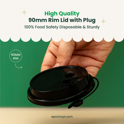 90mm | Plastic Lid with Plug | Black, White, Clear, Frosted | 1000 pcs