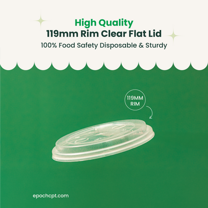 119mm | Clear PP Flat Lid | 119mm Rim Plastic Lid for 119mm Cup | 1000 pcs