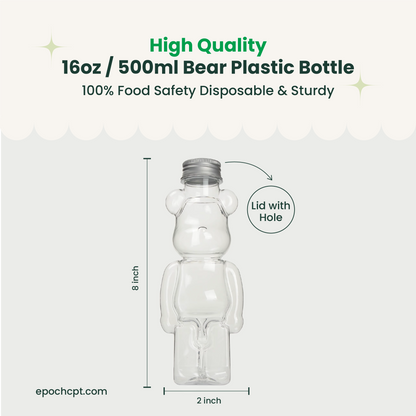 16oz | Bear | Drink Plastic Bottle  |  Cute Valentine's Drink Bottle |  100 Sets