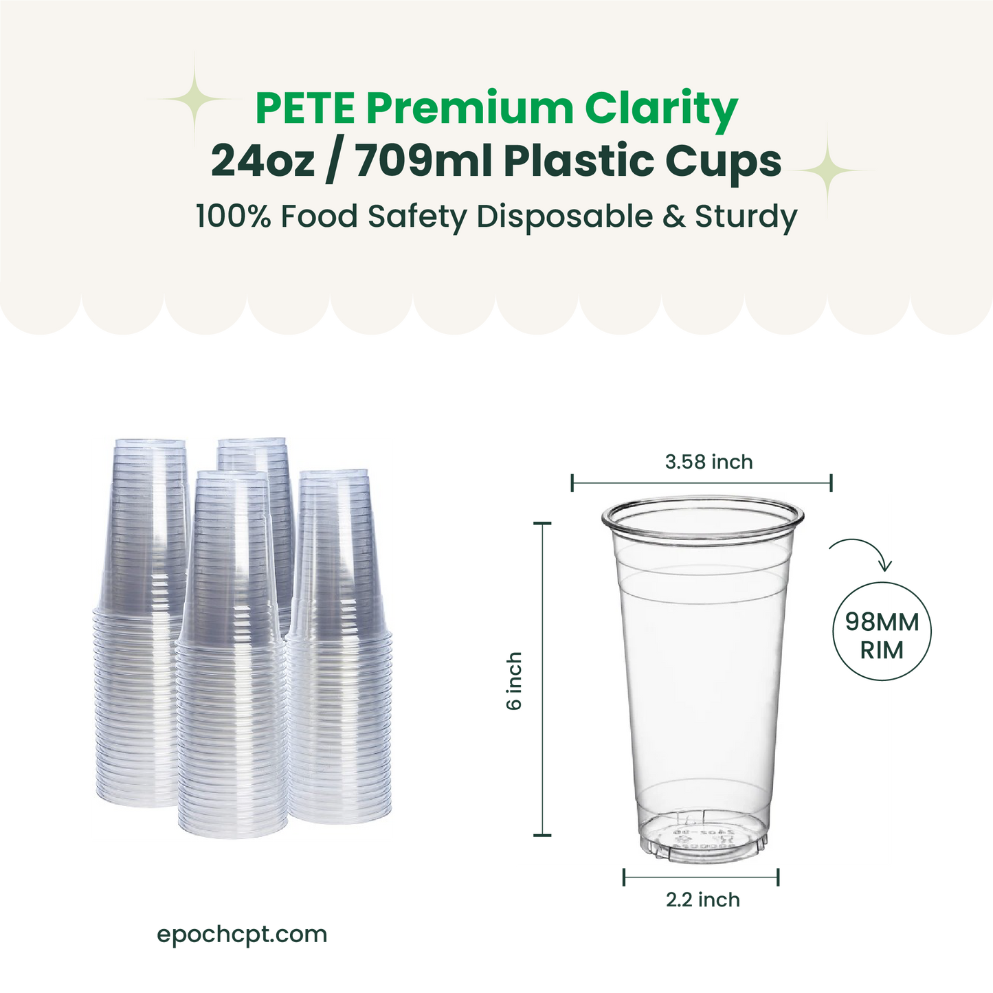 24oz | 98mm | PETE Ultra Clear Cup  | 1000 pcs
