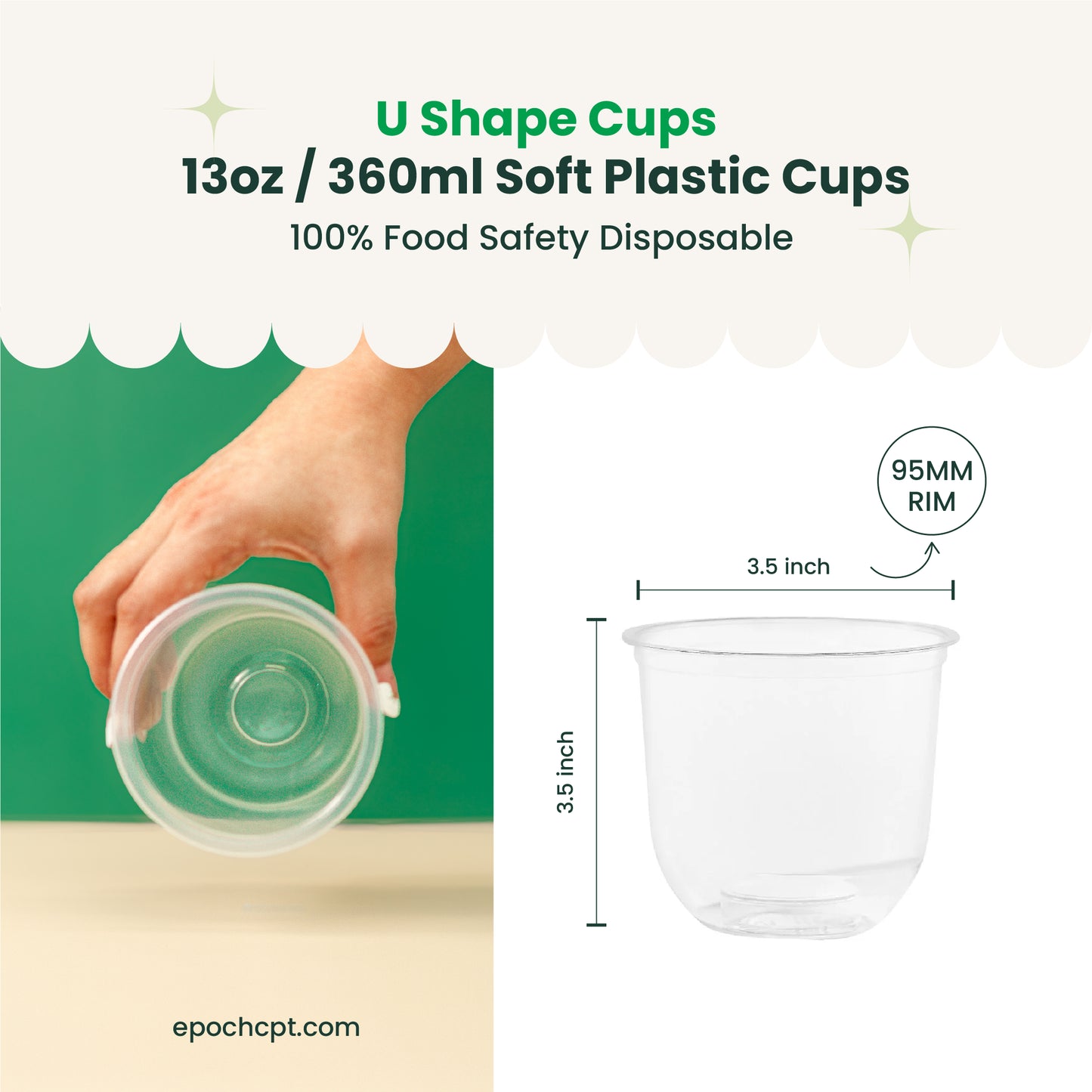 13oz | U-Shape | Clear | Soft Thin Wall Plastic Cold Cup | 95MM | 360ml Crystal Cup