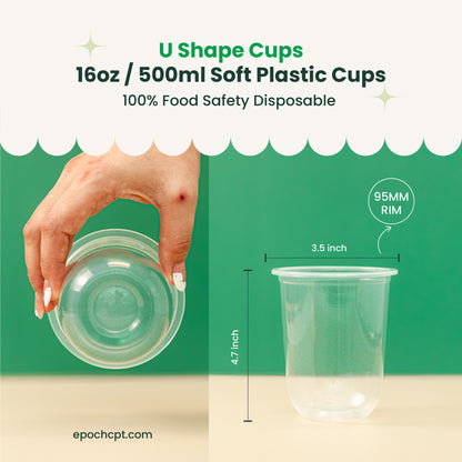 16oz | U-Shape | Clear | Soft Thin Wall Plastic Cold Cup | 95MM | 500ml Crystal Cup